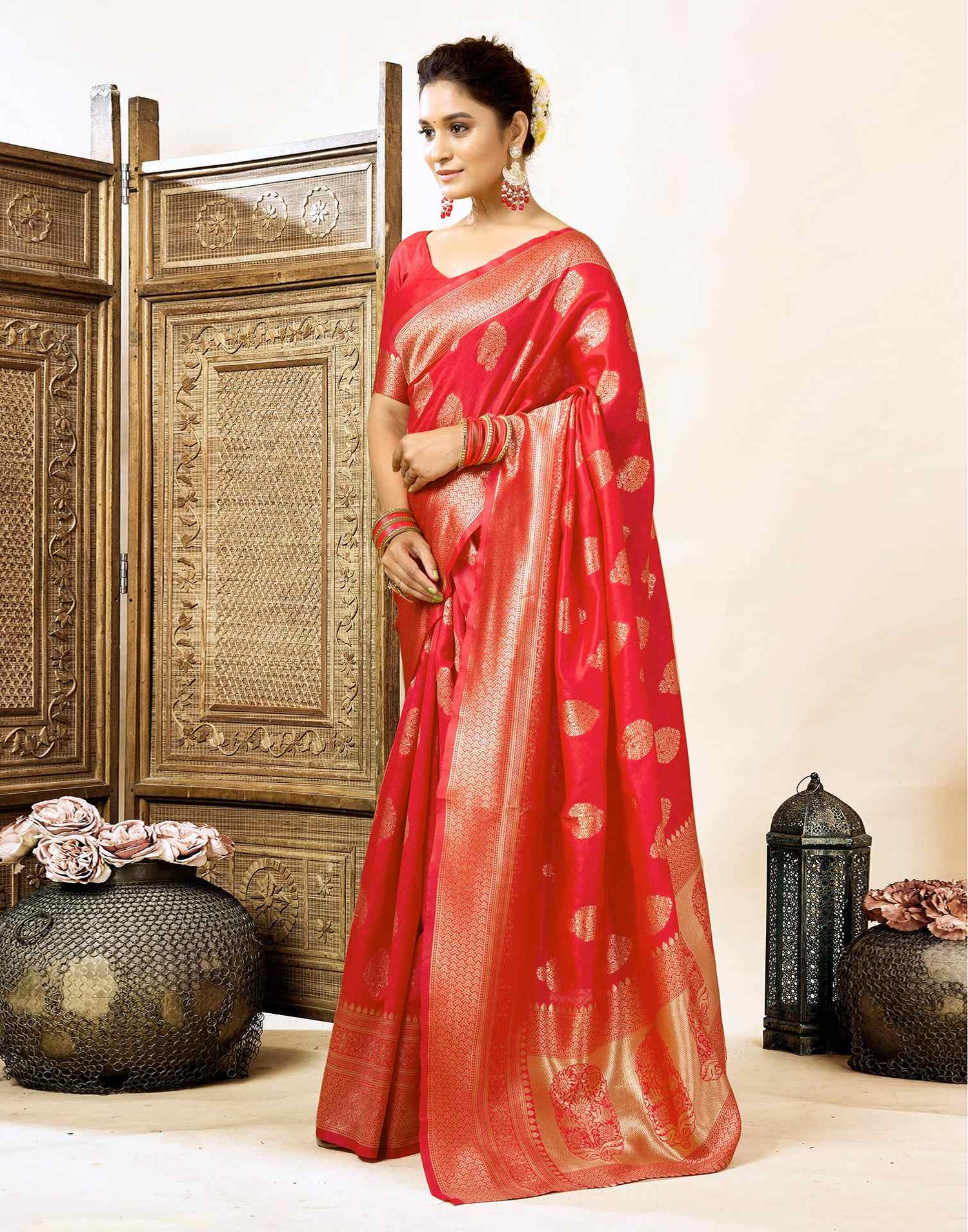 Red Silk Woven Banarasi Saree