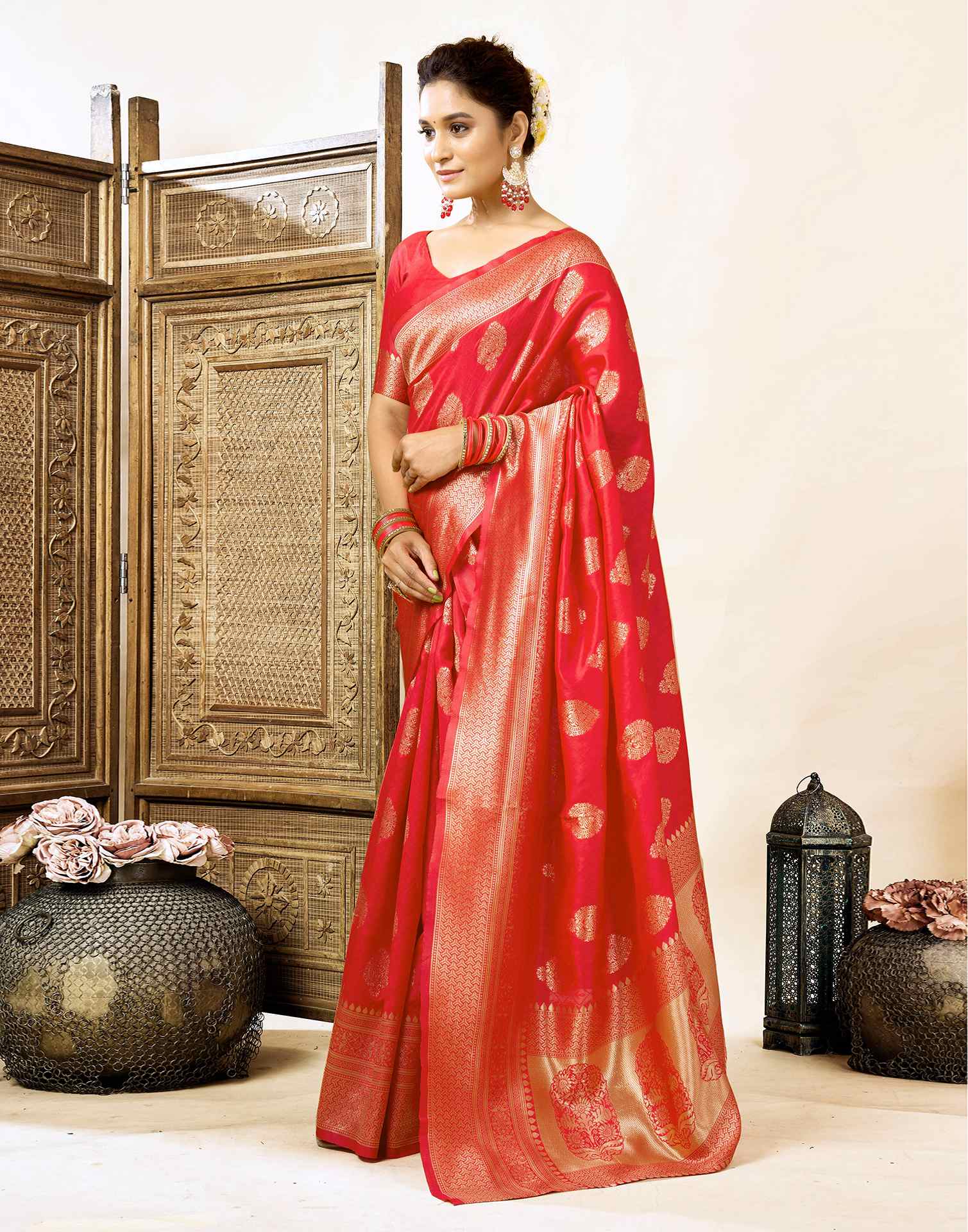 Red Silk Woven Banarasi Saree