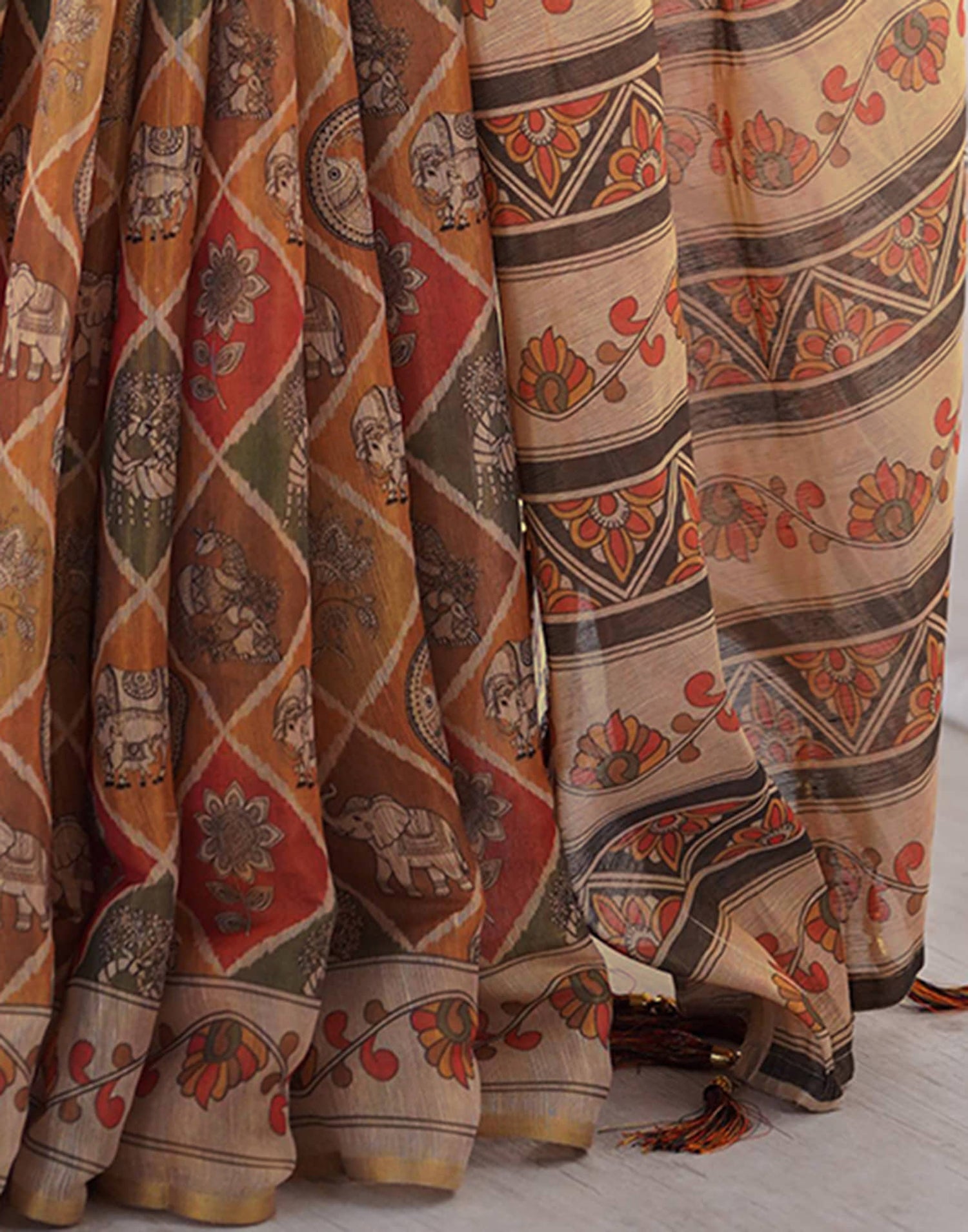 Multicoloured Linen Printed Saree