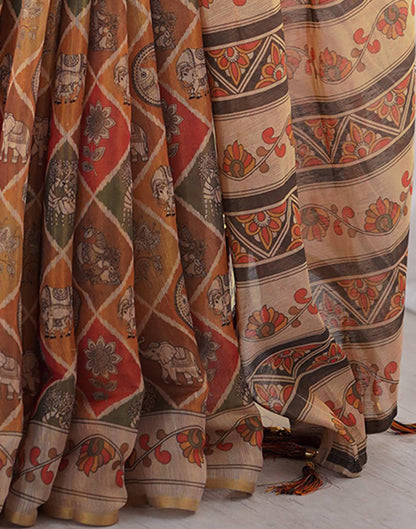 Multicoloured Linen Printed Saree