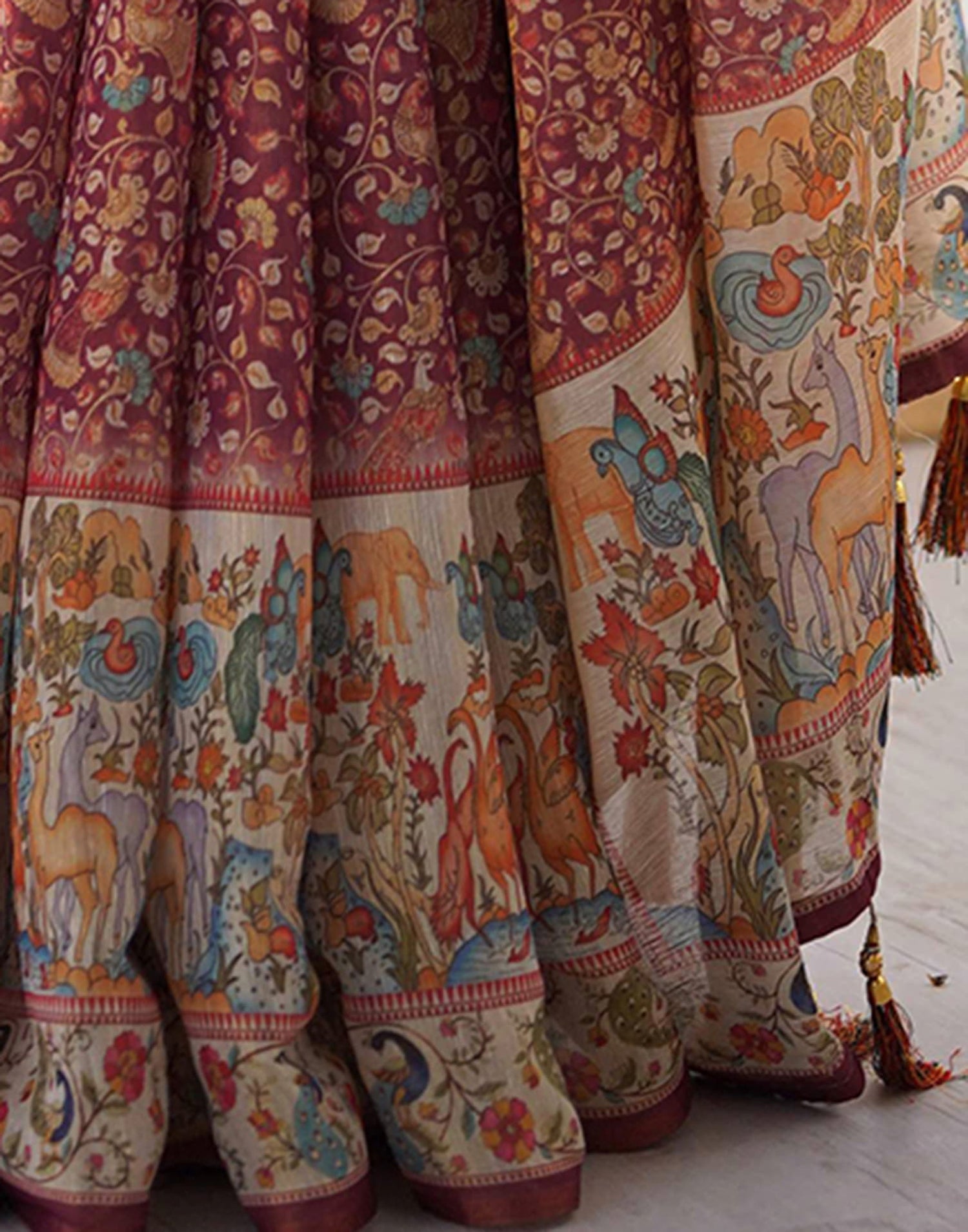 Dusty Wine Linen Floral Printed Saree