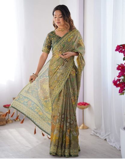 Grey Linen Kalamkari Saree