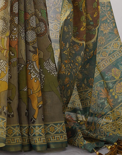 Grey Linen Kalamkari Saree
