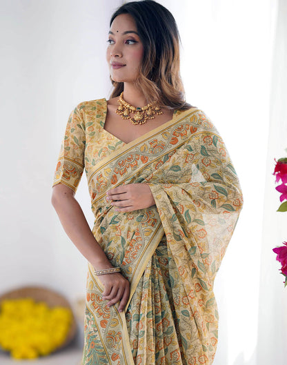 Light Beige Linen Floral Printed Saree