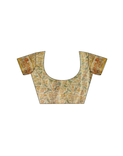 Light Beige Linen Floral Printed Saree