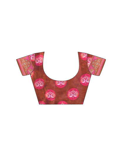 Brown Linen Floral Printed Saree