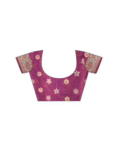 Dark Pink Linen Floral Printed Saree