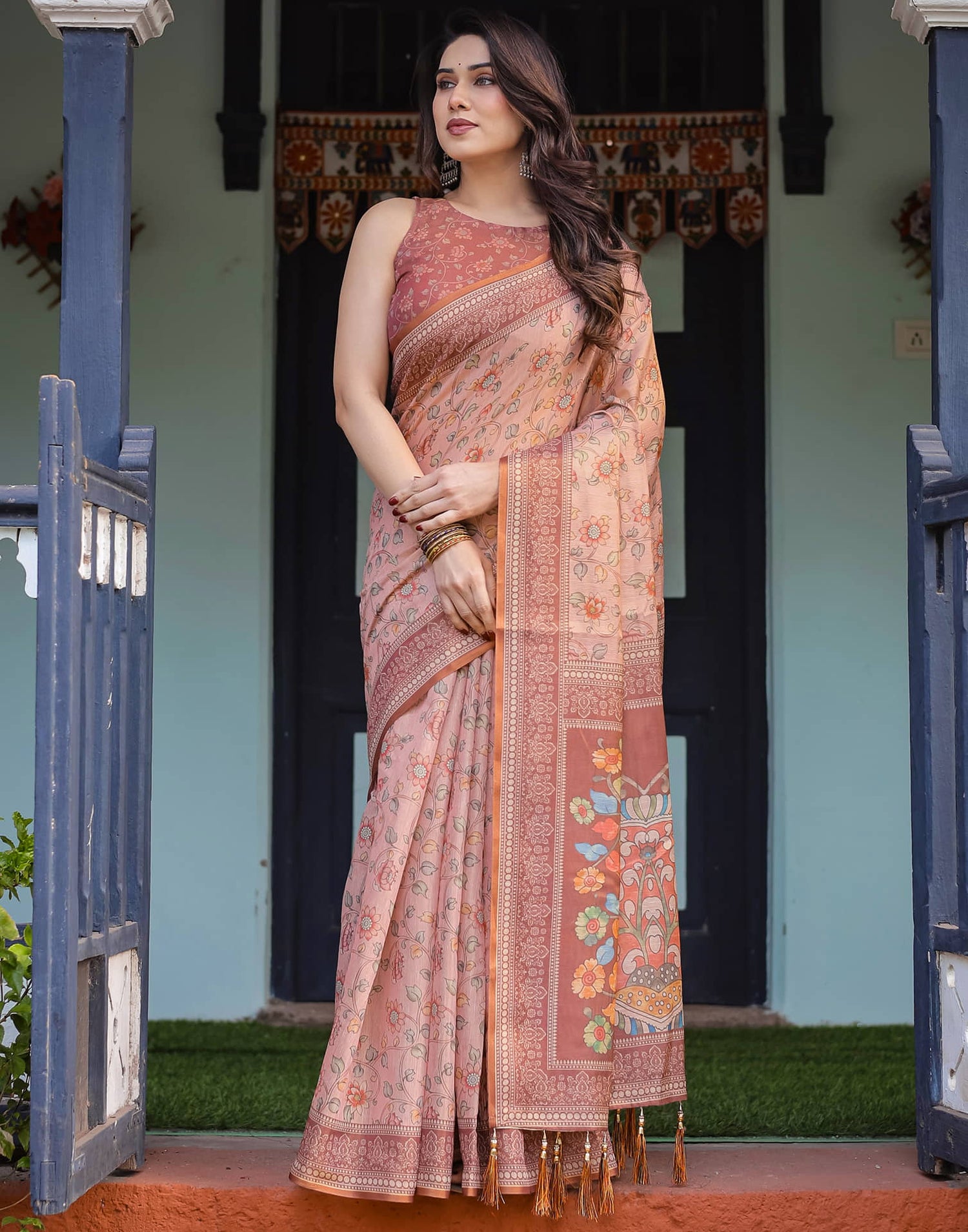 Light Pink Linen Floral Printed Saree
