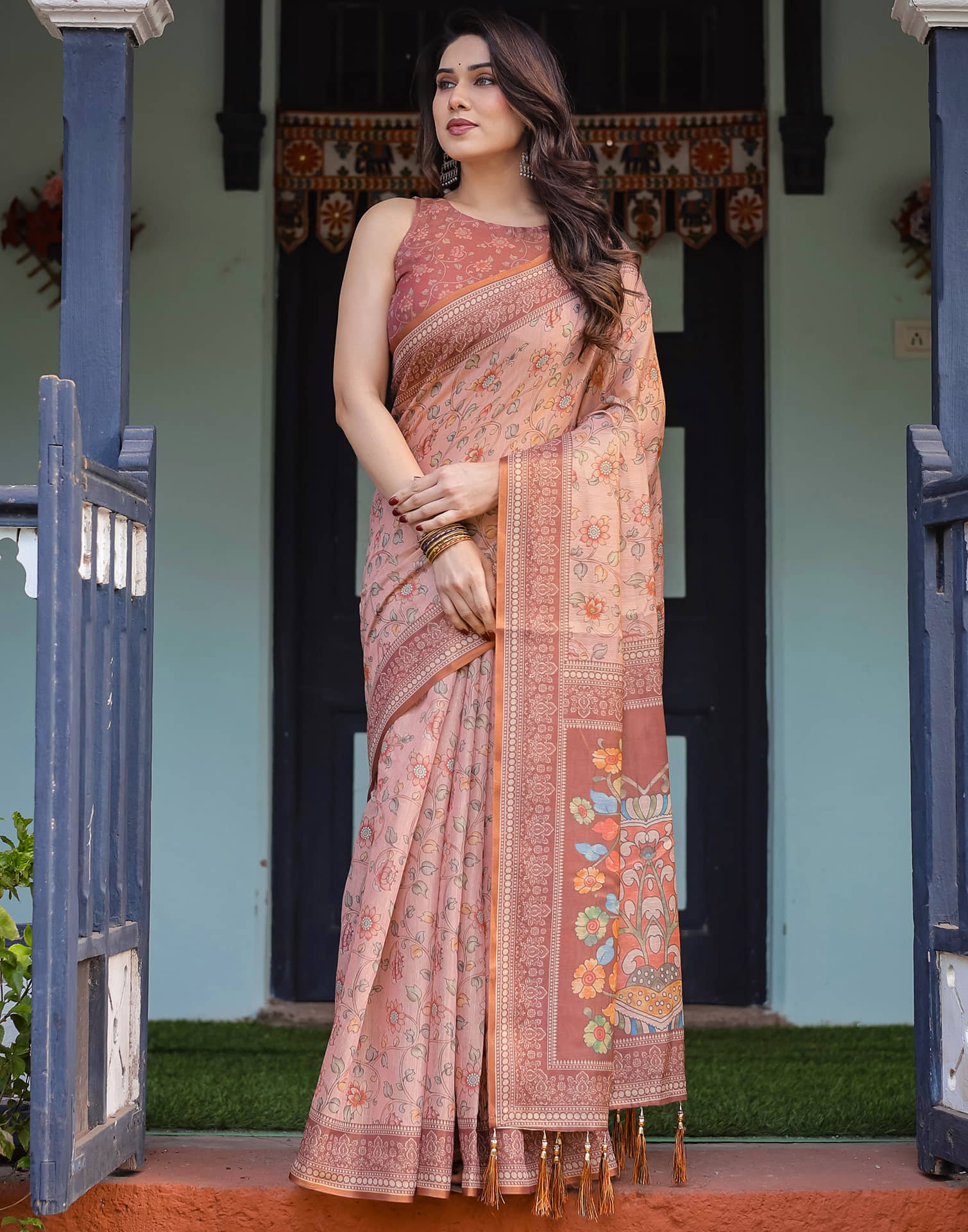 Light Pink Linen Floral Printed Saree