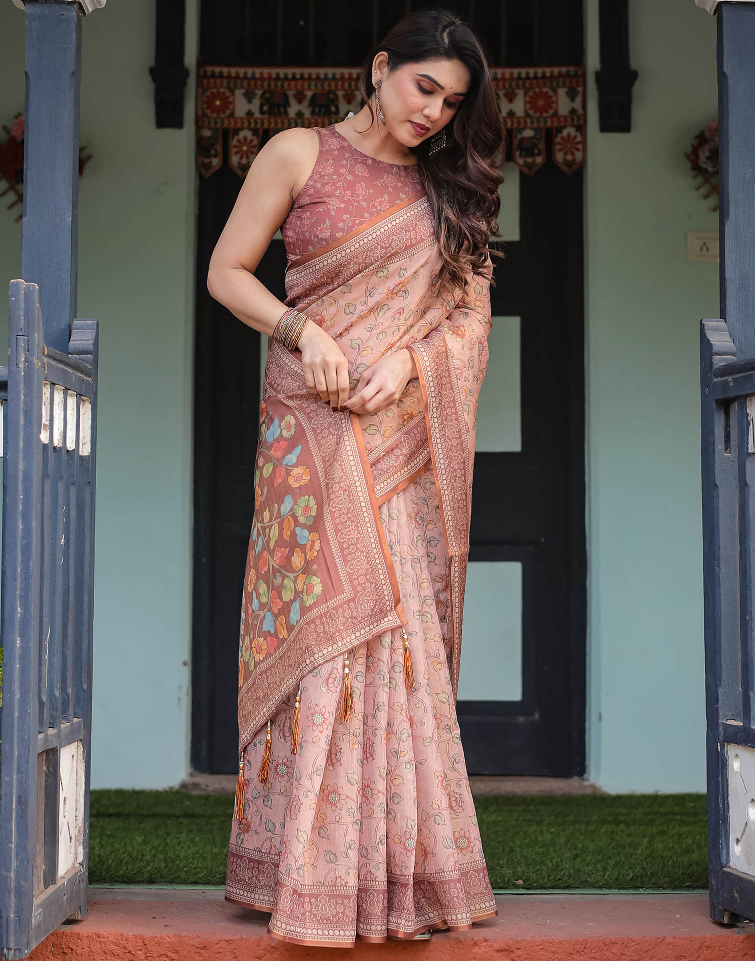 Light Pink Linen Floral Printed Saree