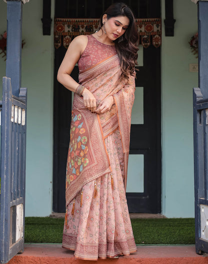 Light Pink Linen Floral Printed Saree