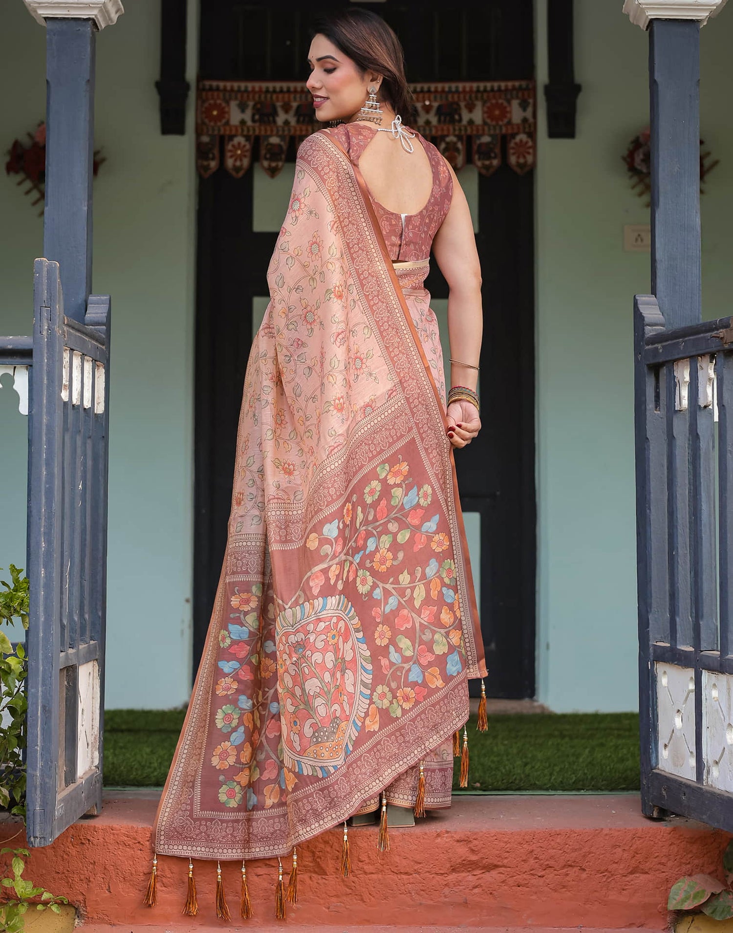 Light Pink Linen Floral Printed Saree