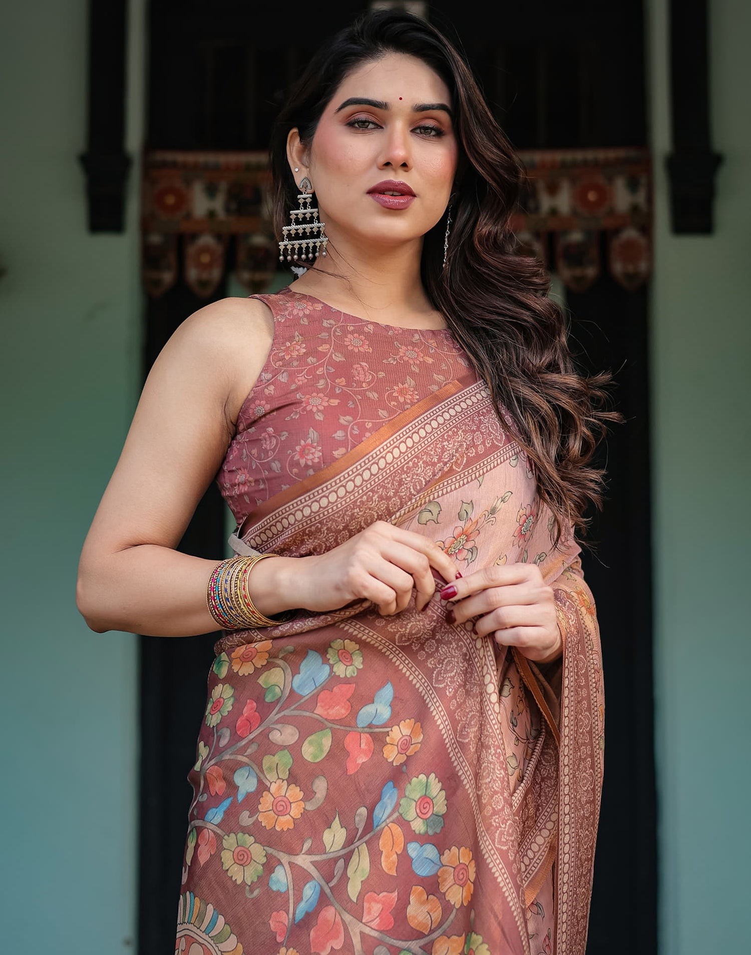Light Pink Linen Floral Printed Saree