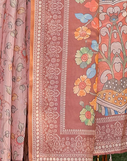 Light Pink Linen Floral Printed Saree