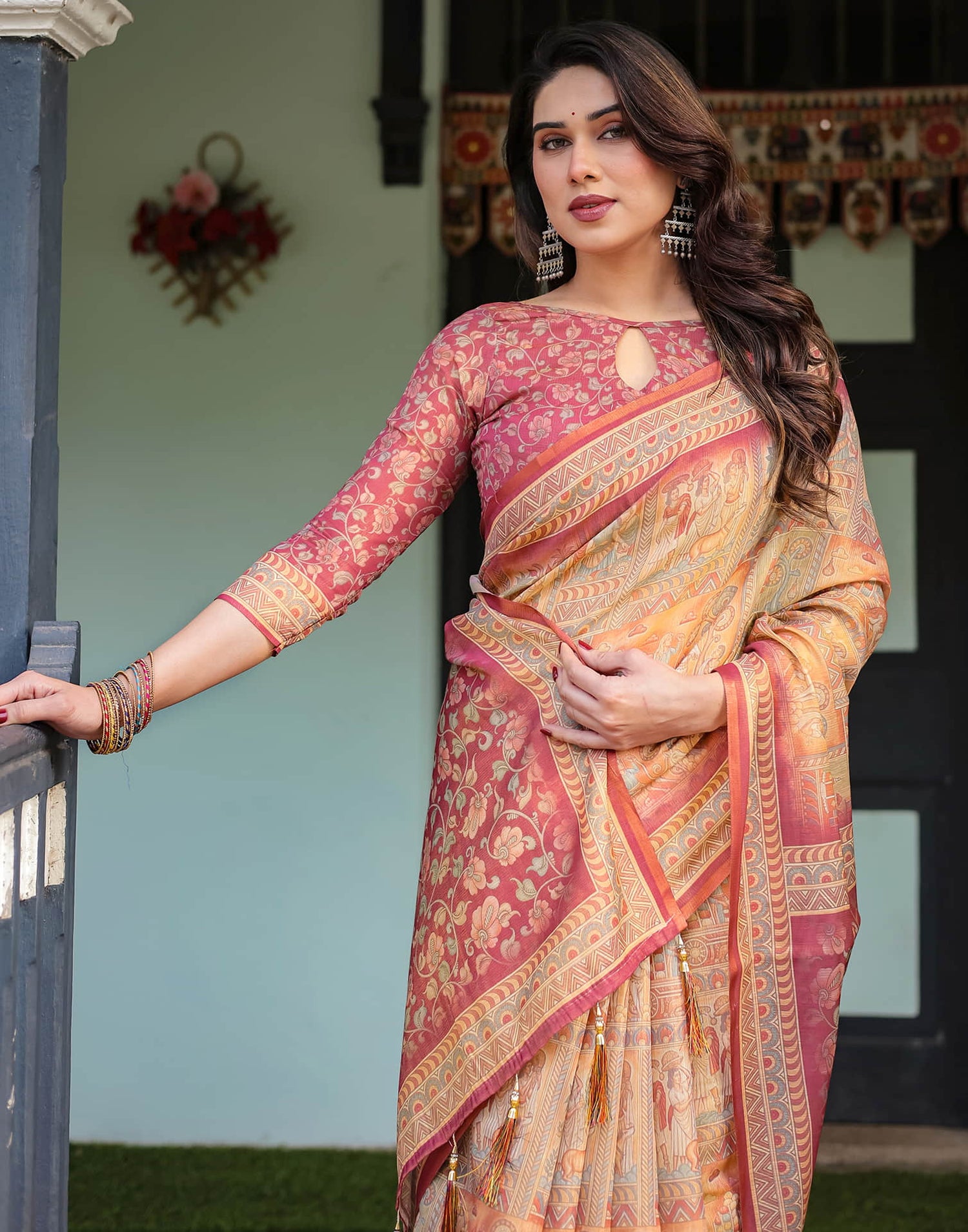 Pink Linen Printed Saree