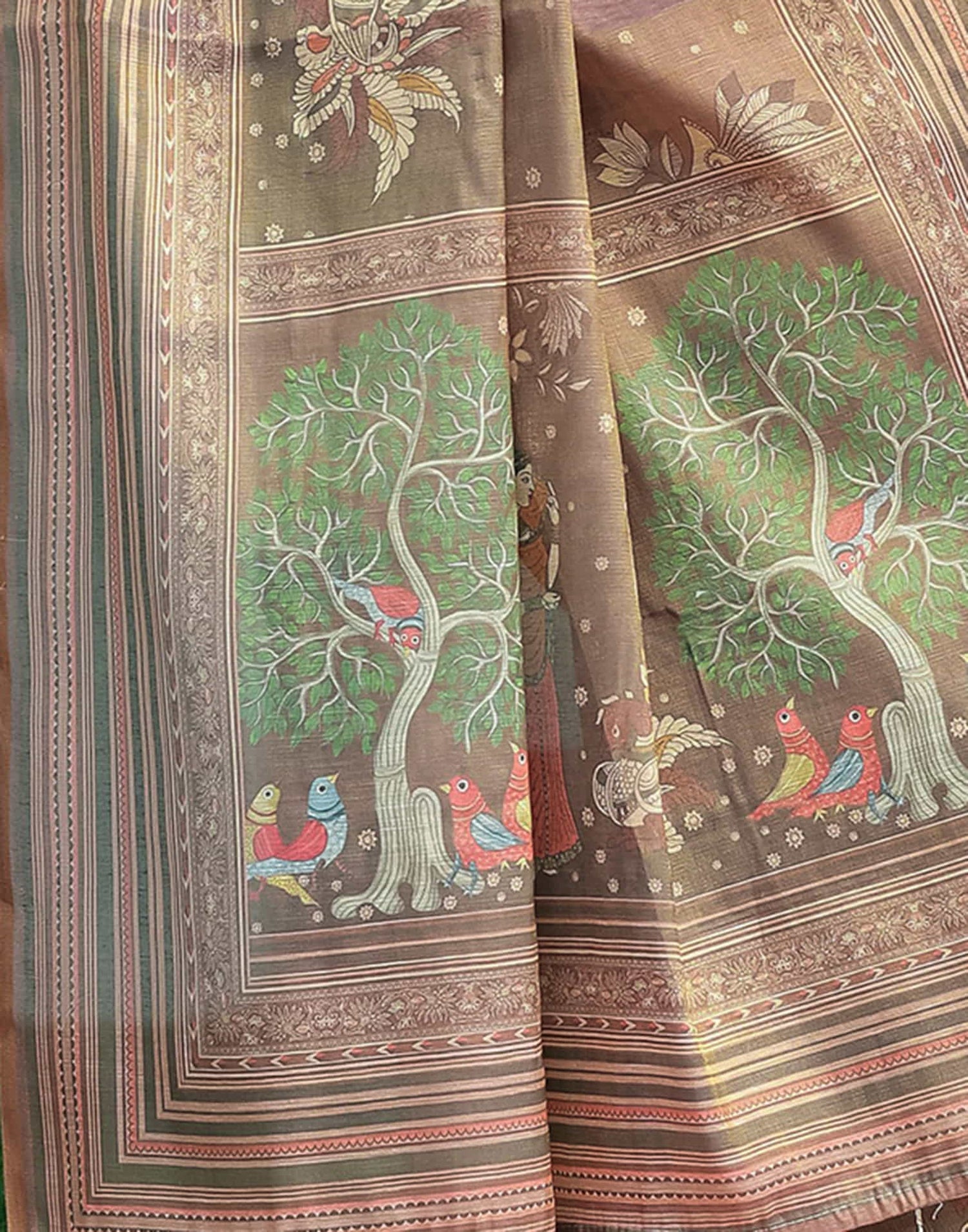 Dark Grey Linen Printed Saree
