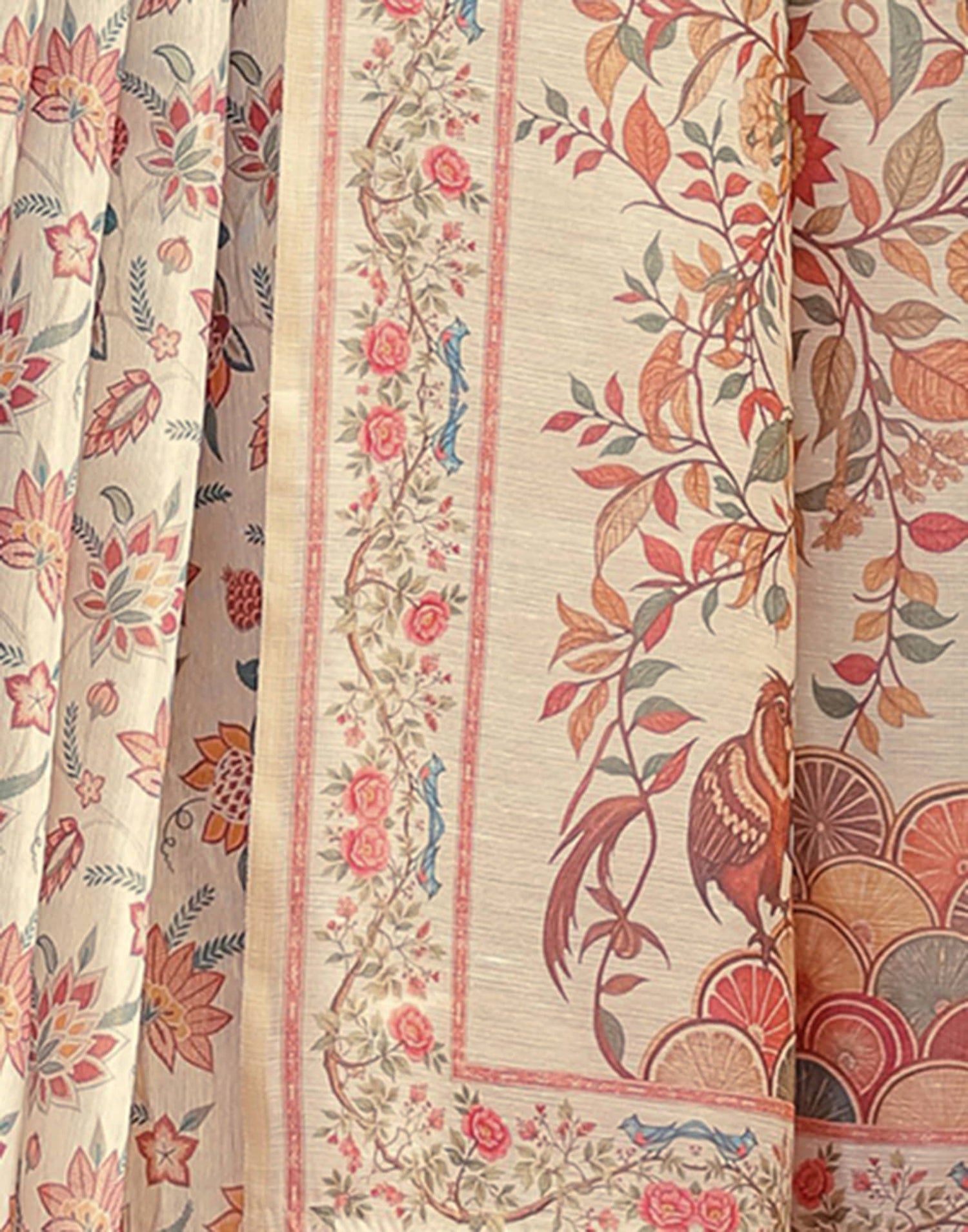 Light Beige Linen Floral Printed Saree