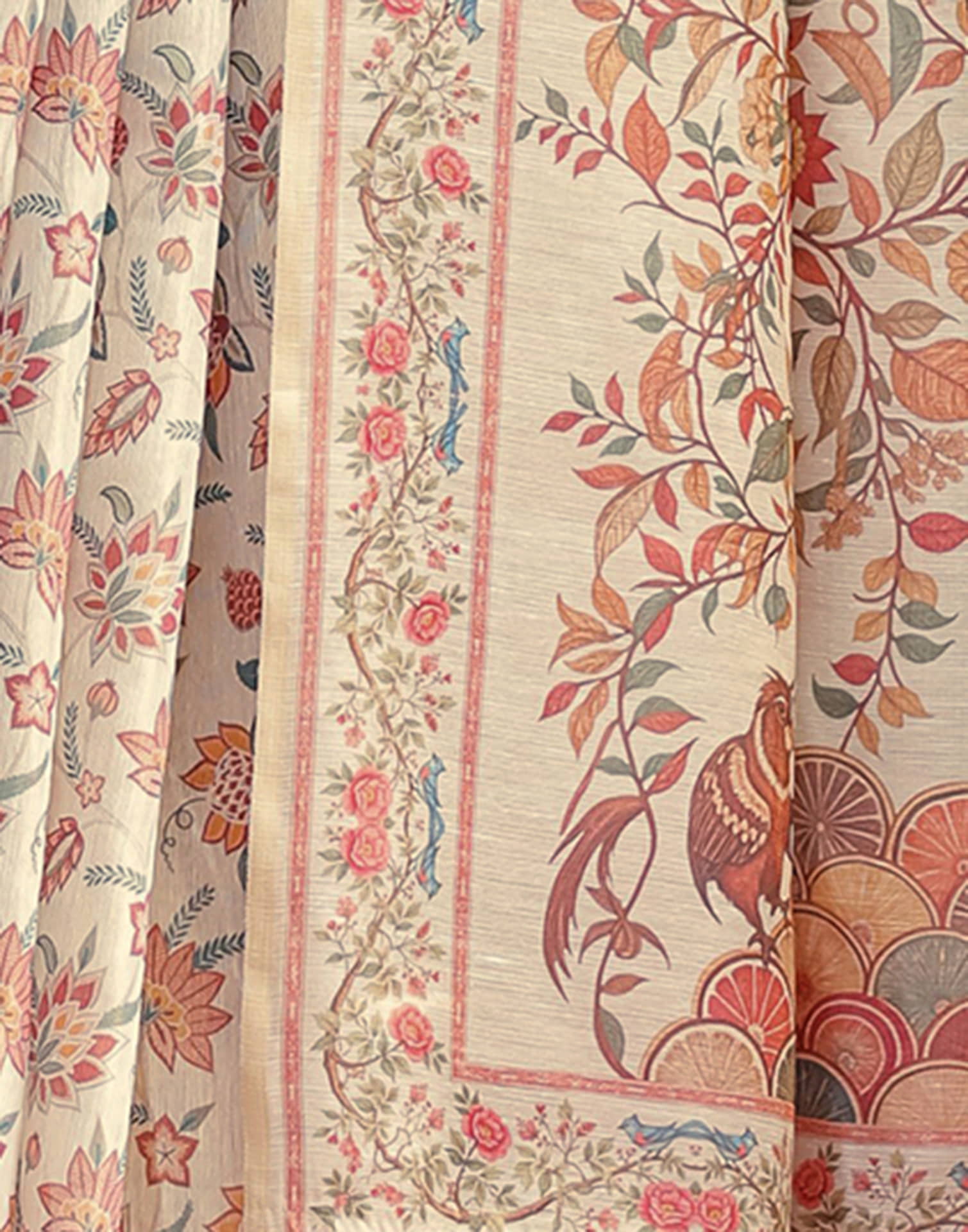 Light Beige Linen Floral Printed Saree