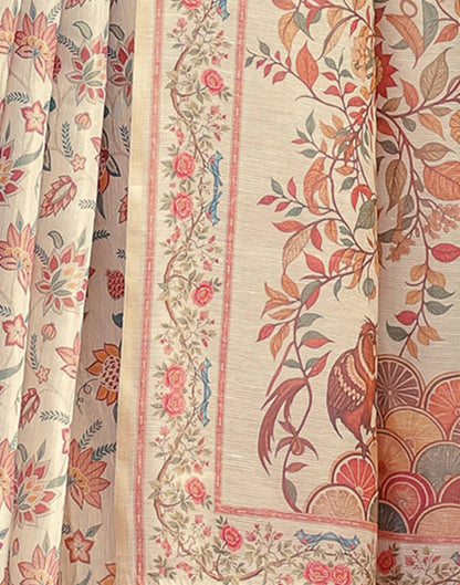 Light Beige Linen Floral Printed Saree