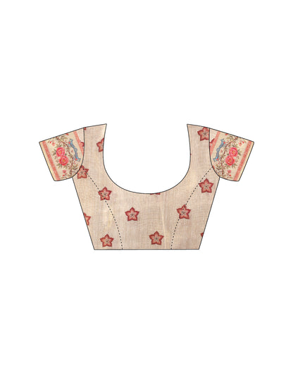 Light Beige Linen Floral Printed Saree