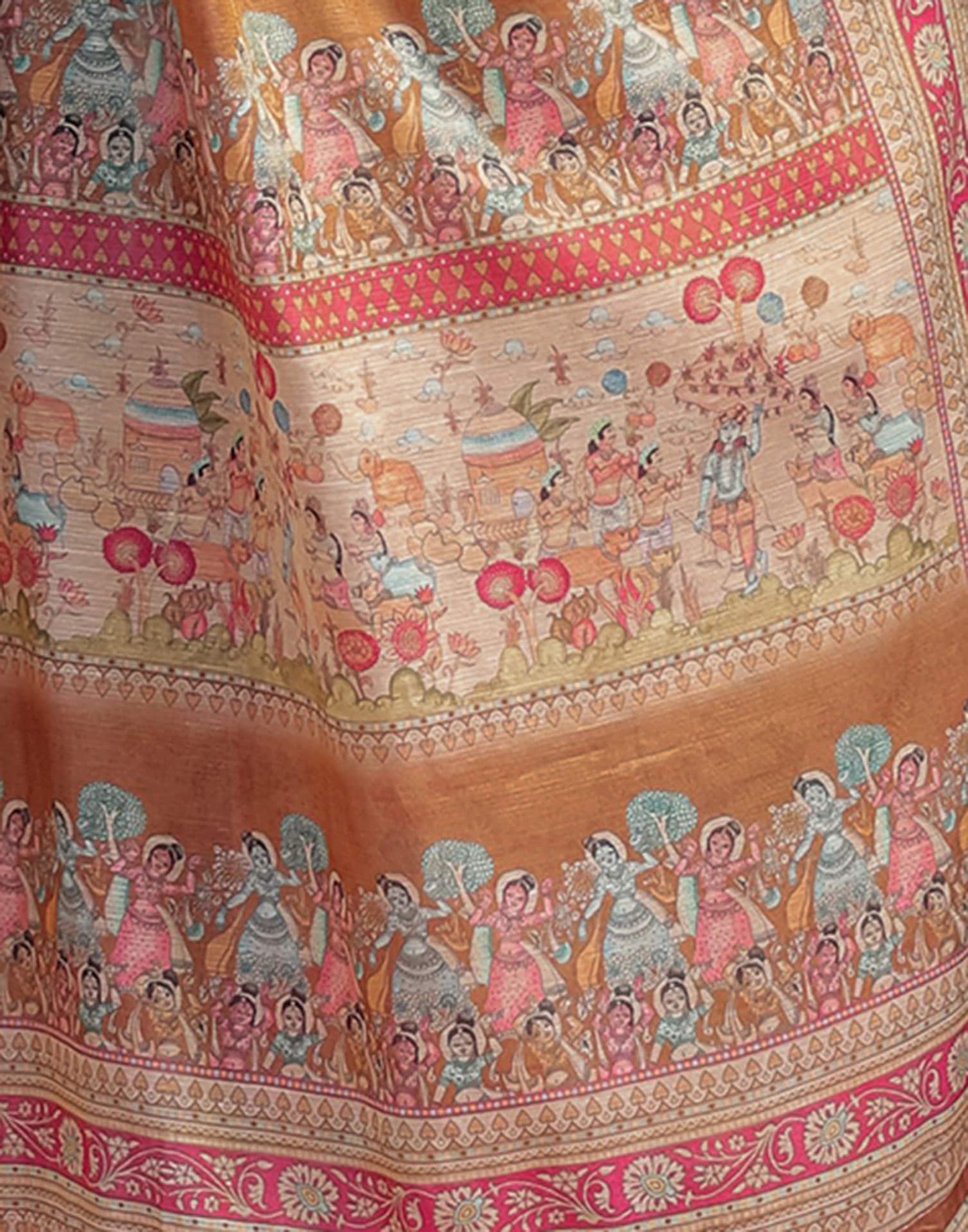 Mustard Yellow Linen Floral Printed Saree