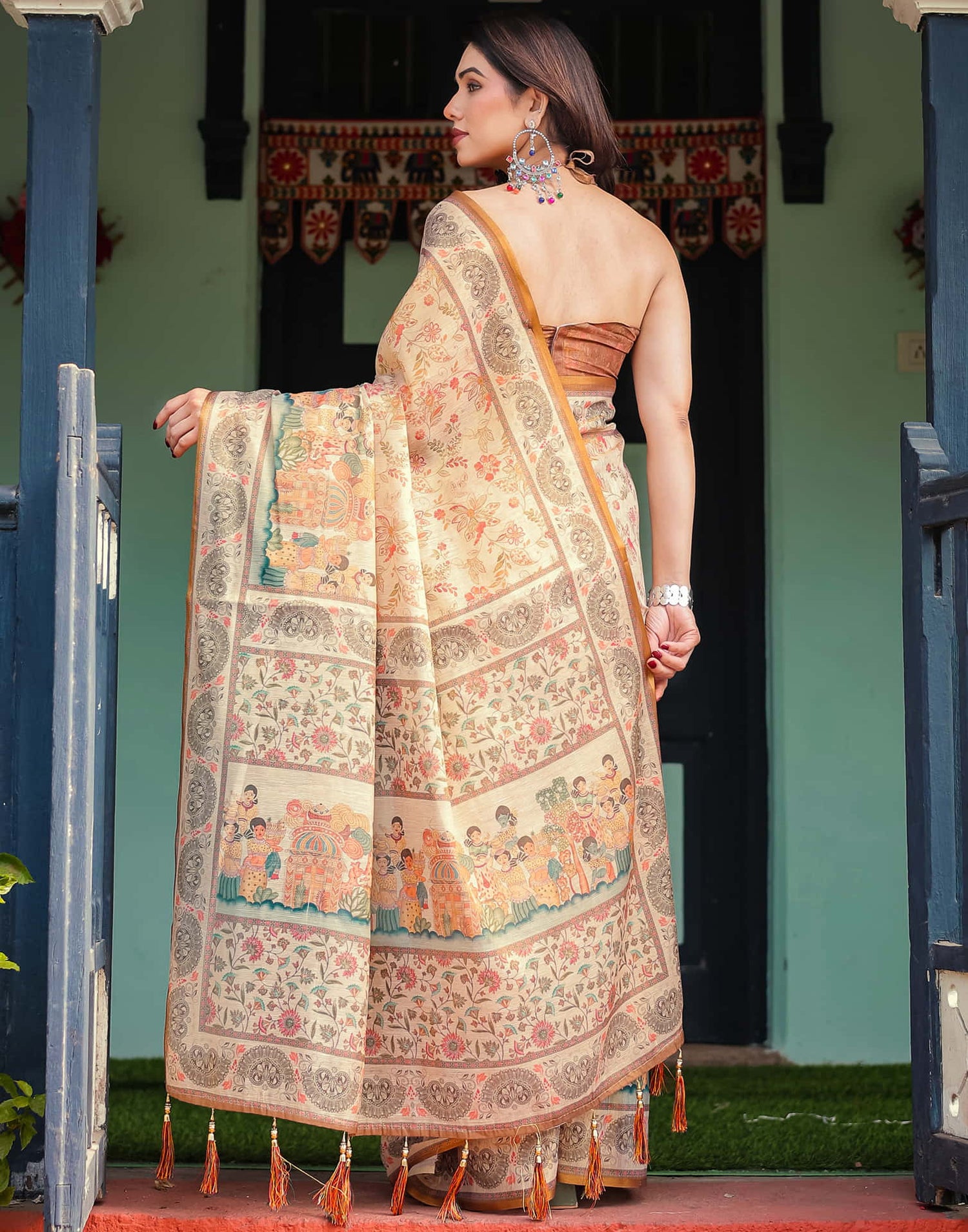 Light Beige Linen Printed Saree