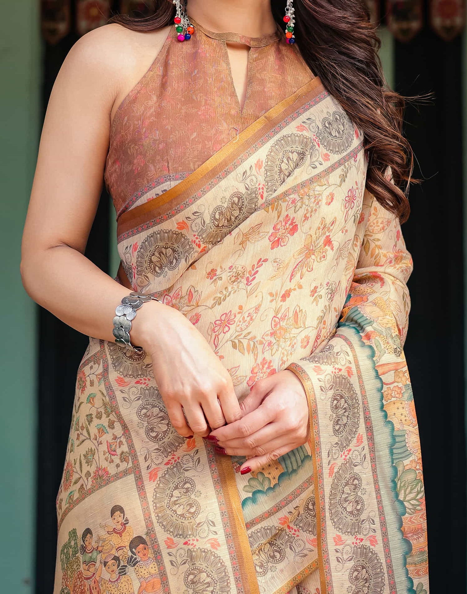 Light Beige Linen Printed Saree