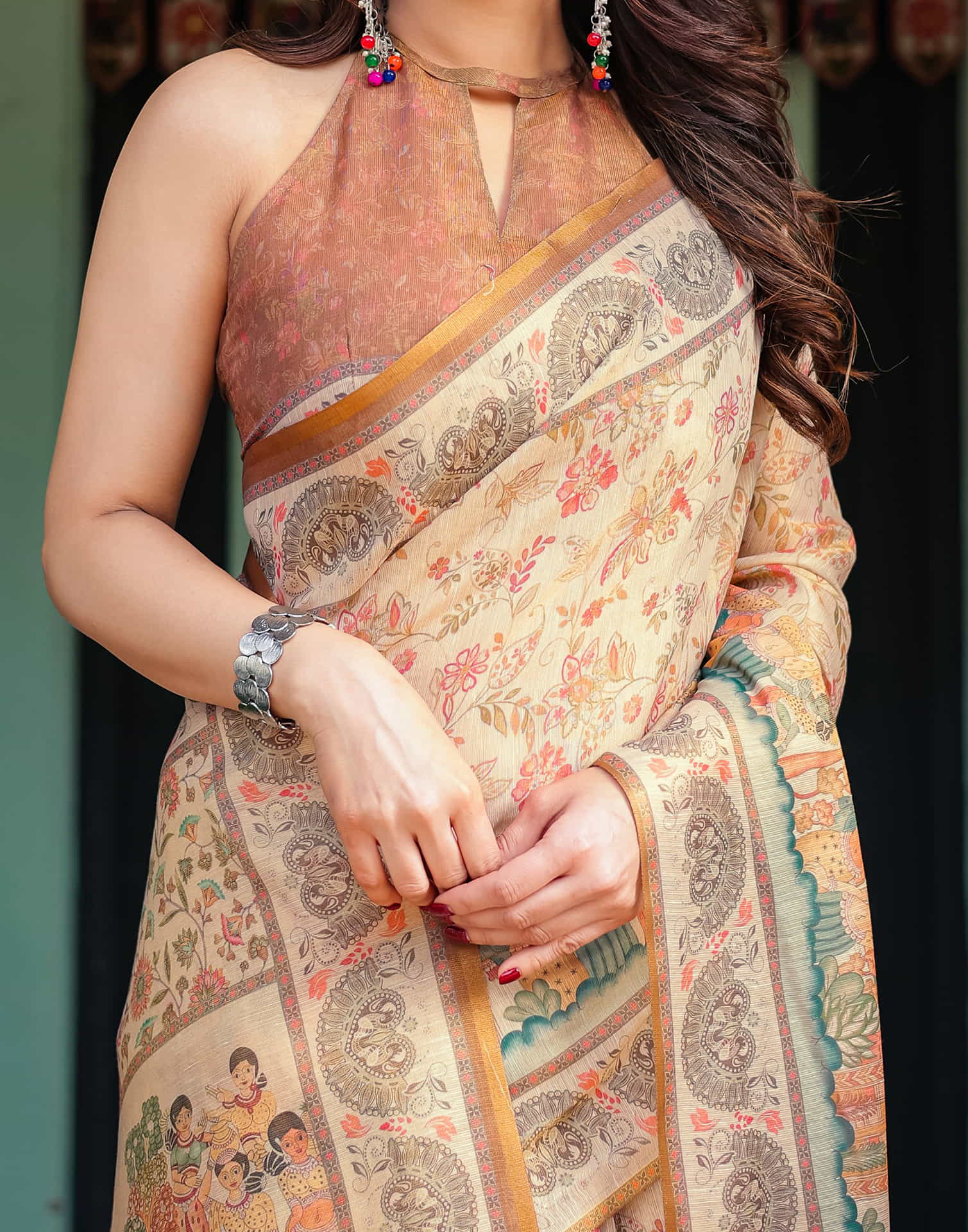 Light Beige Linen Printed Saree