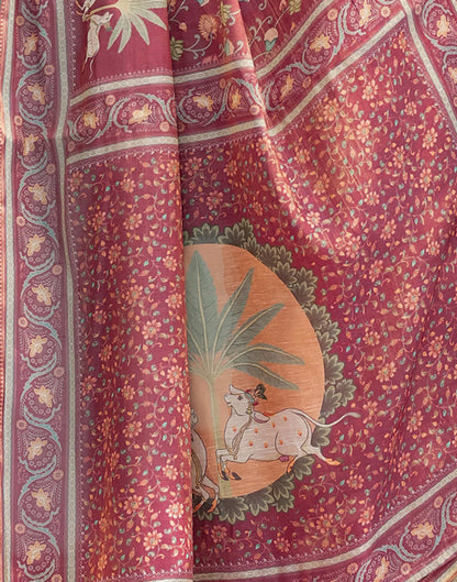 Dusty Wine Linen Printed Saree