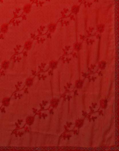 Red Chiffon Stone Work Swarovski Saree
