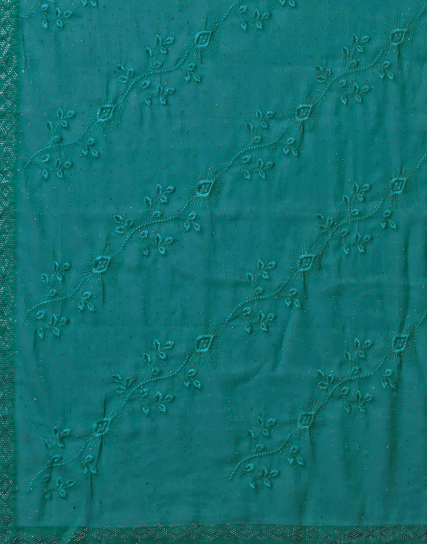 Green Chiffon Stone Work Swarovski Saree