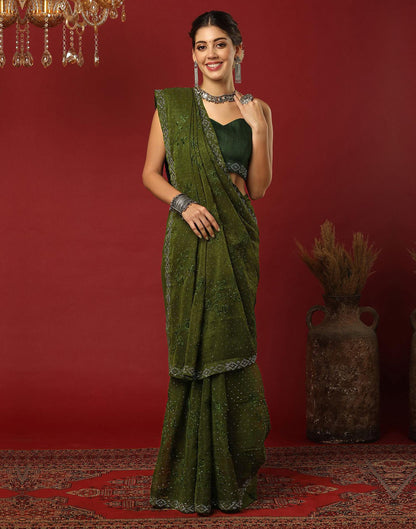 Green Chiffon Stone Work Swarovski Saree