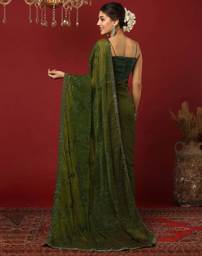 Green Chiffon Stone Work Swarovski Saree