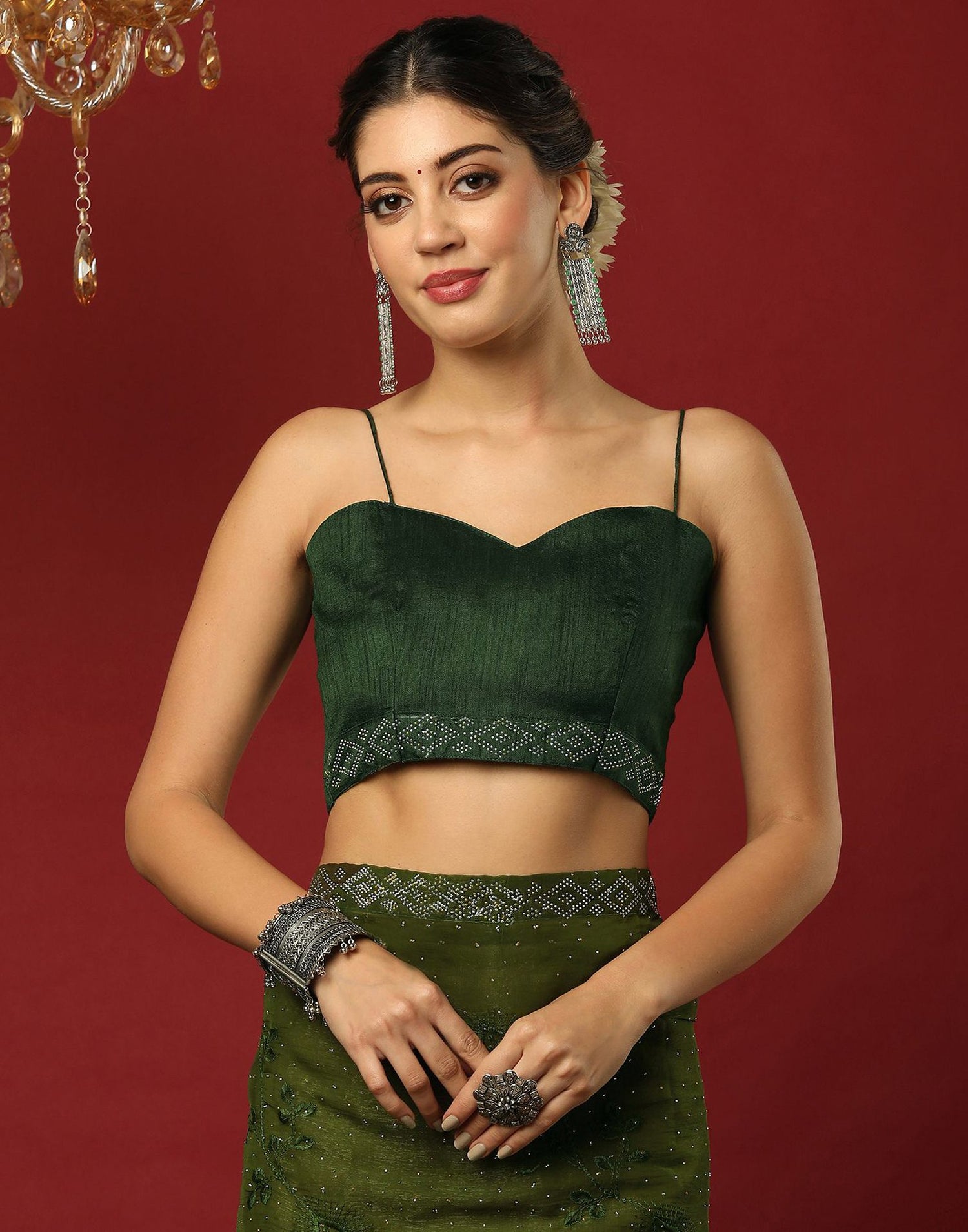 Green Chiffon Stone Work Swarovski Saree