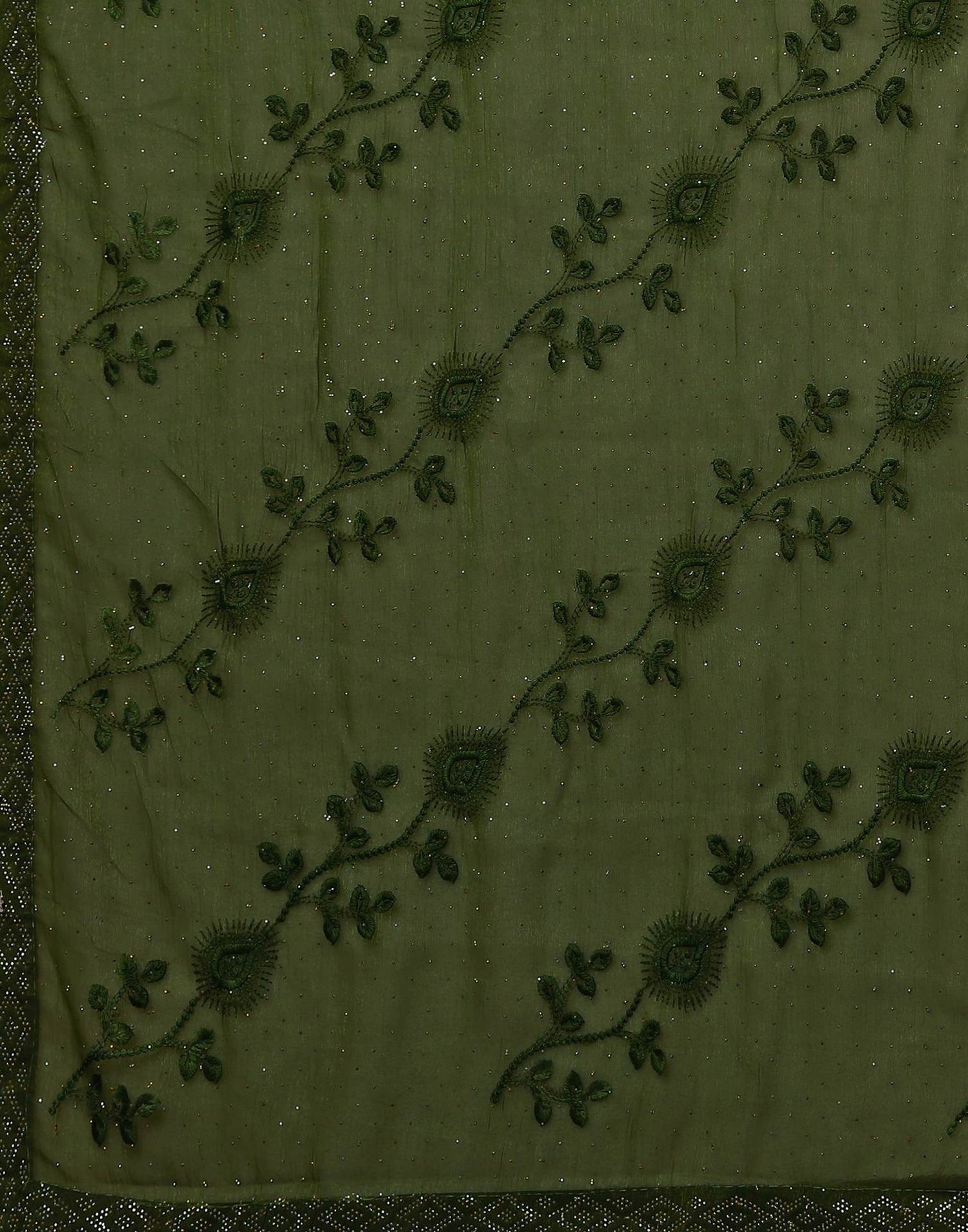 Green Chiffon Stone Work Swarovski Saree