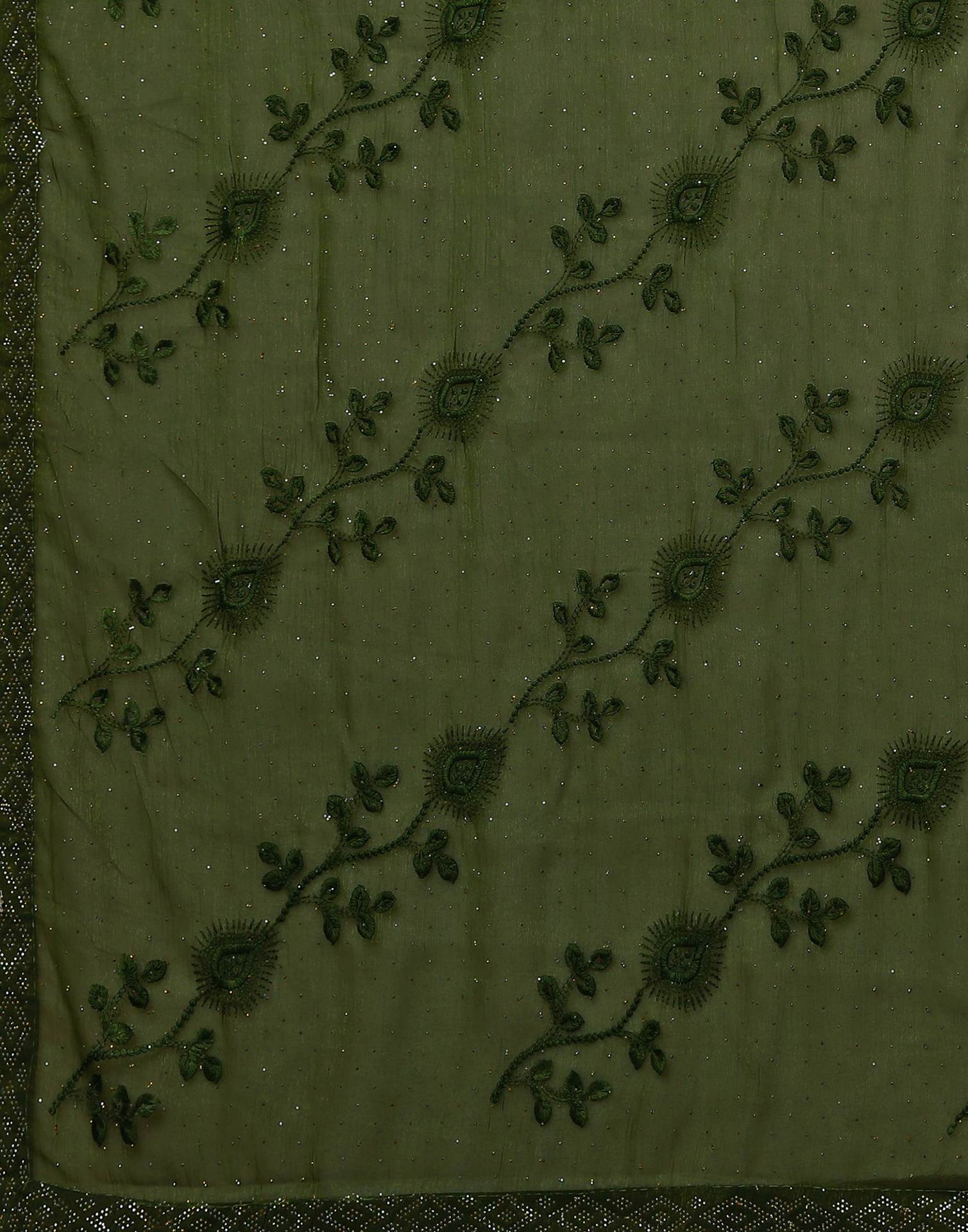 Green Chiffon Stone Work Swarovski Saree