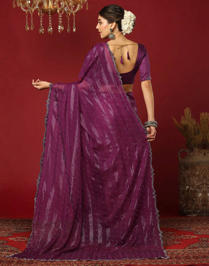 Dark Purple Georgette Stone Work Swarovski Saree