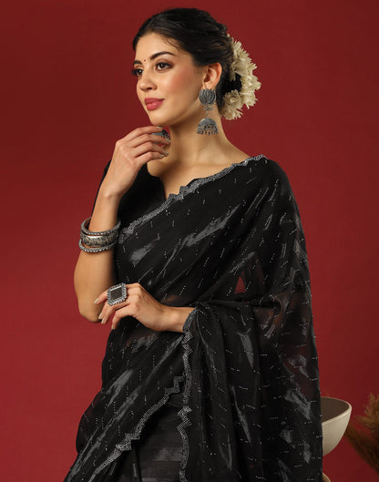 Black Georgette Stone Work Swarovski Saree