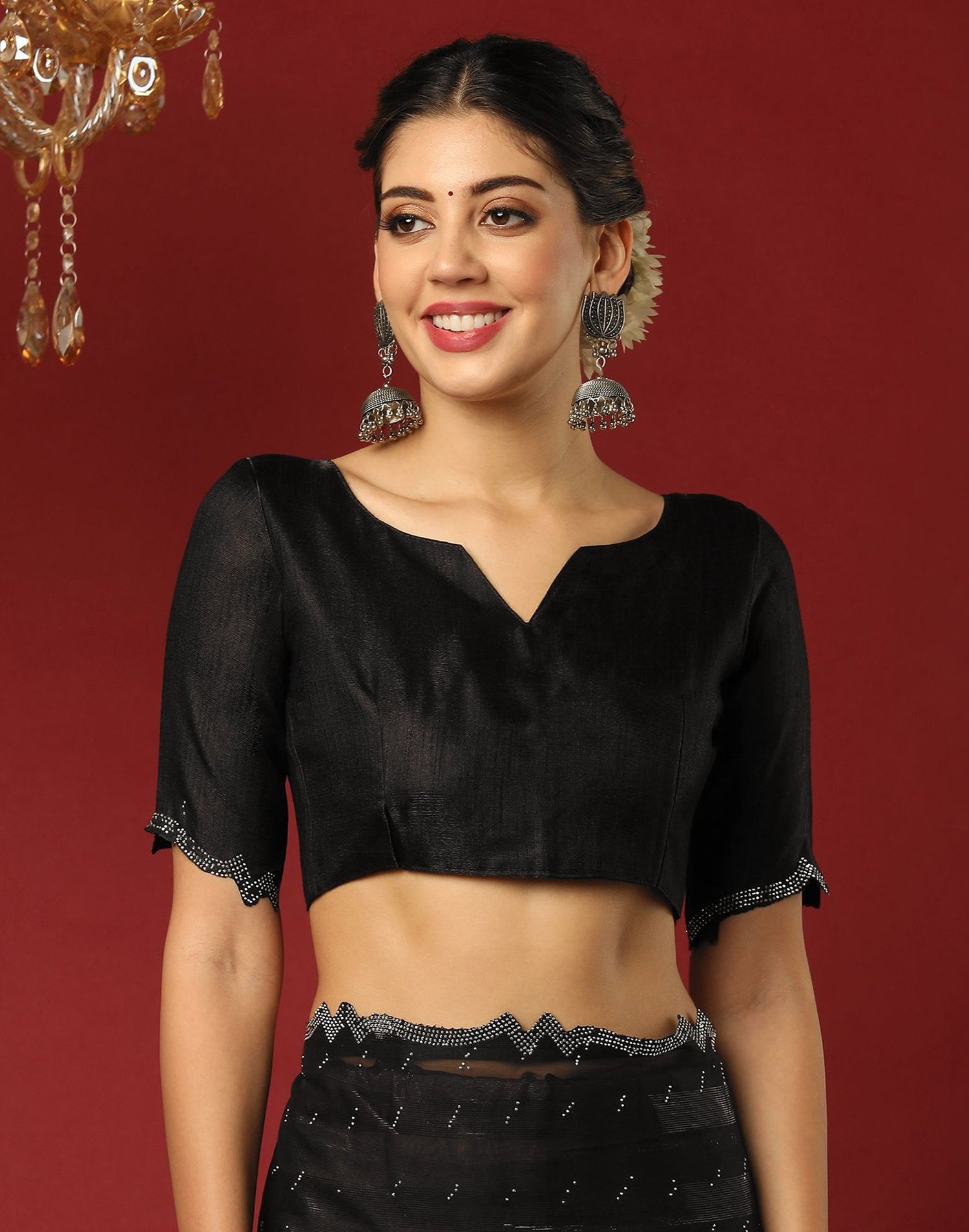 Black Georgette Stone Work Swarovski Saree