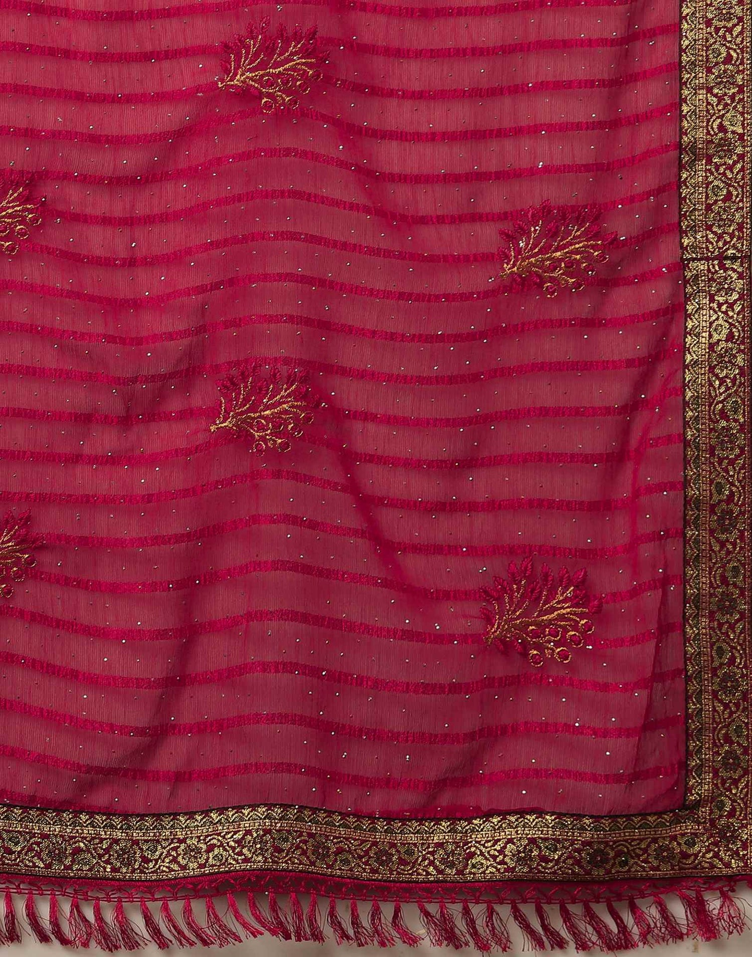 Rani Pink Chiffon Stone Work Swarovski Saree