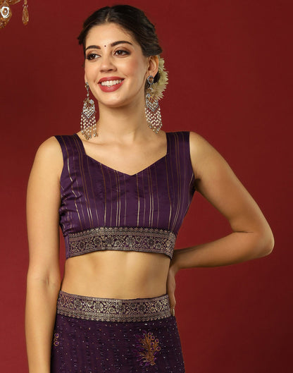 Dark Purple Chiffon Stone Work Swarovski Saree