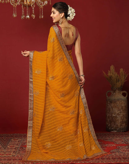 Turmeric Yellow Chiffon Stone Work Swarovski Saree