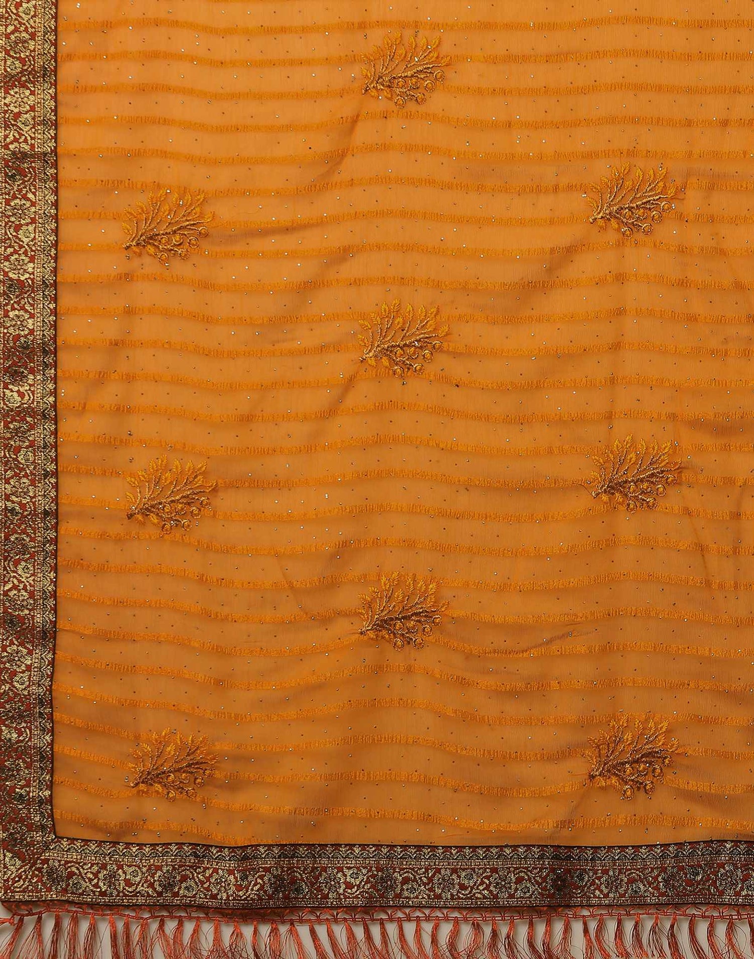 Turmeric Yellow Chiffon Stone Work Swarovski Saree