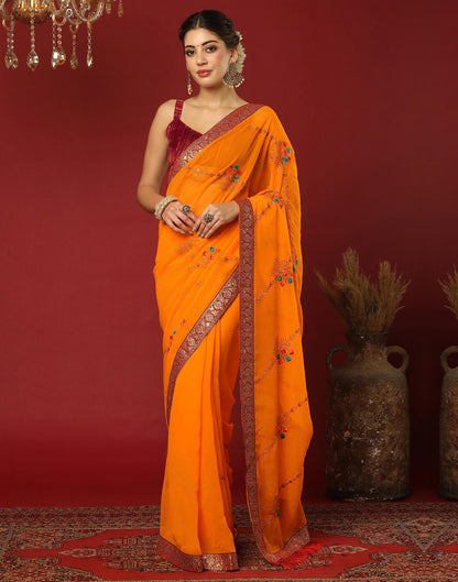 Turmeric Yellow Georgette Stone Work Swarovski Saree