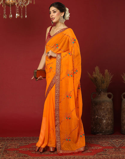 Turmeric Yellow Georgette Stone Work Swarovski Saree