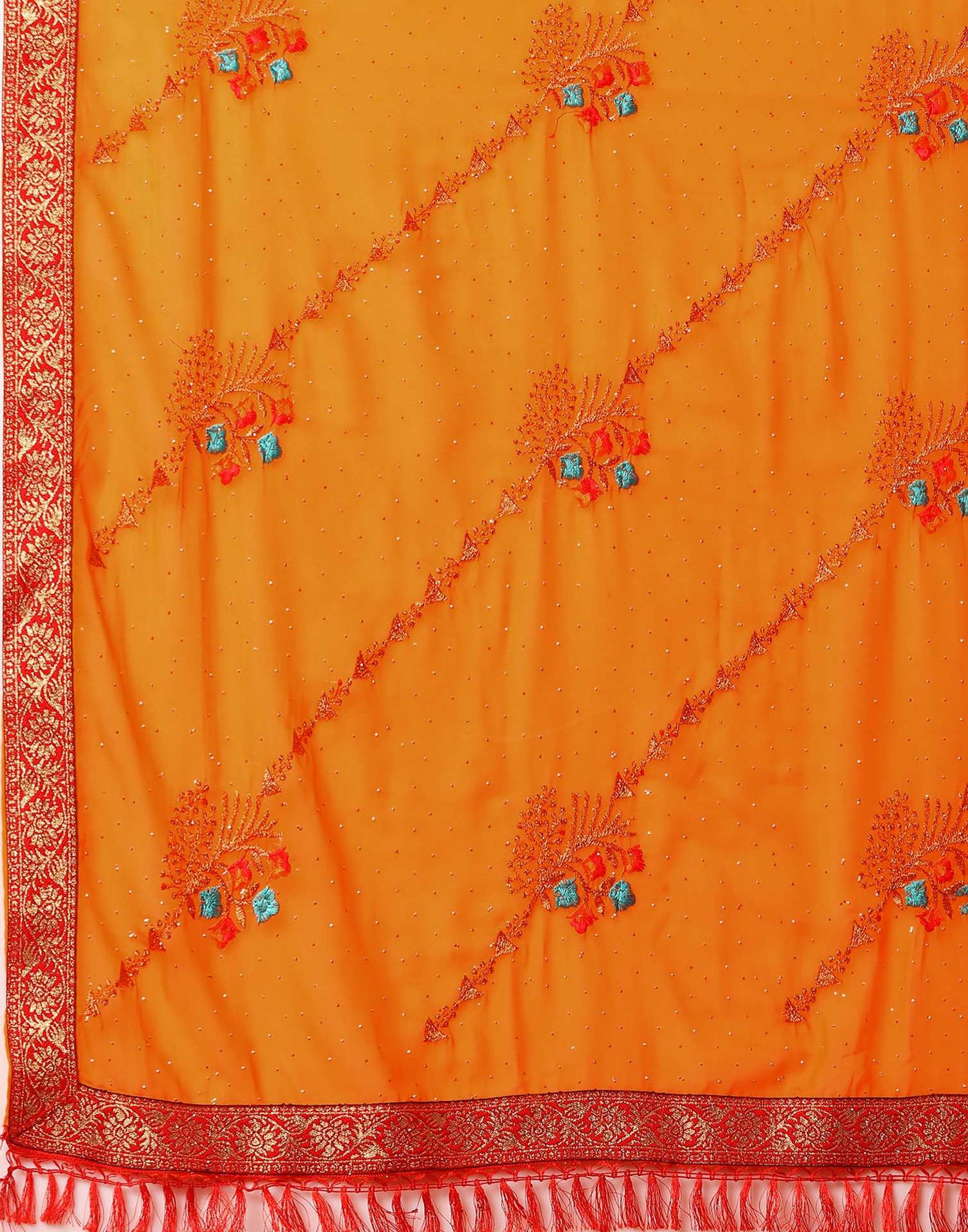 Turmeric Yellow Georgette Stone Work Swarovski Saree