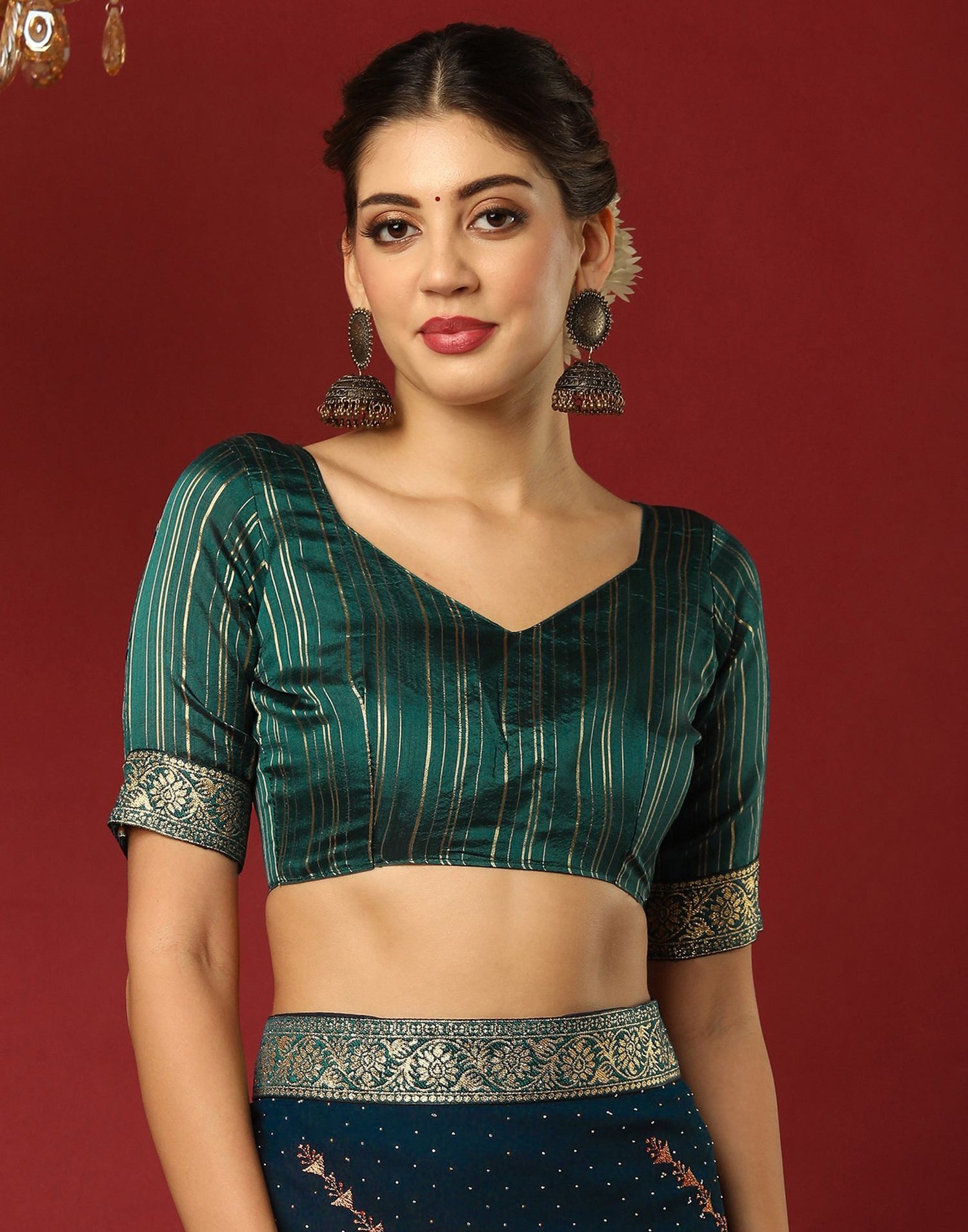 Rama Blue Georgette Stone Work Swarovski Saree