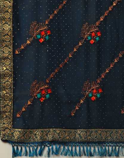 Rama Blue Georgette Stone Work Swarovski Saree