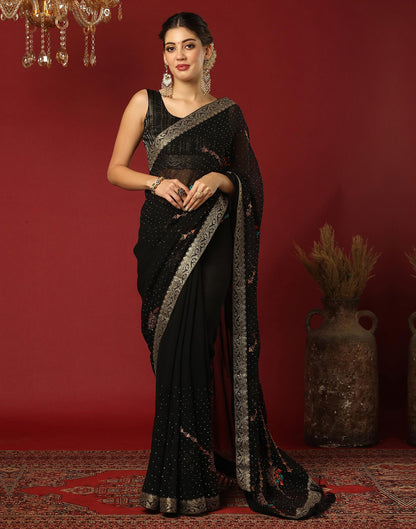 Black Georgette Stone Work Swarovski Saree