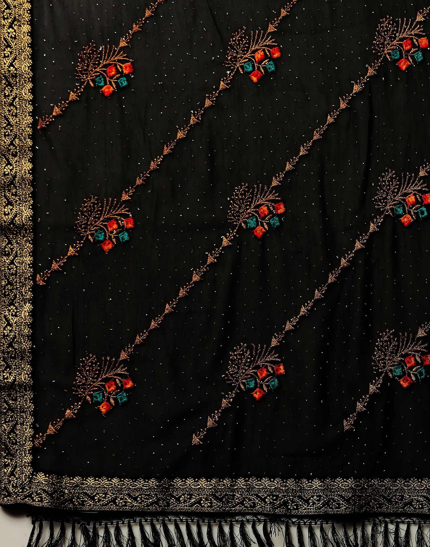 Black Georgette Stone Work Swarovski Saree